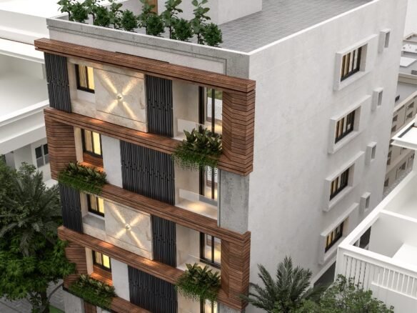 "Spacious 2400 sqft 3BHK Luxury Flats for Sale in HSR Layout | Modern Construction & Excellent Ventilation | Ample Parking Available" Building front view https://renthouzz.in/
