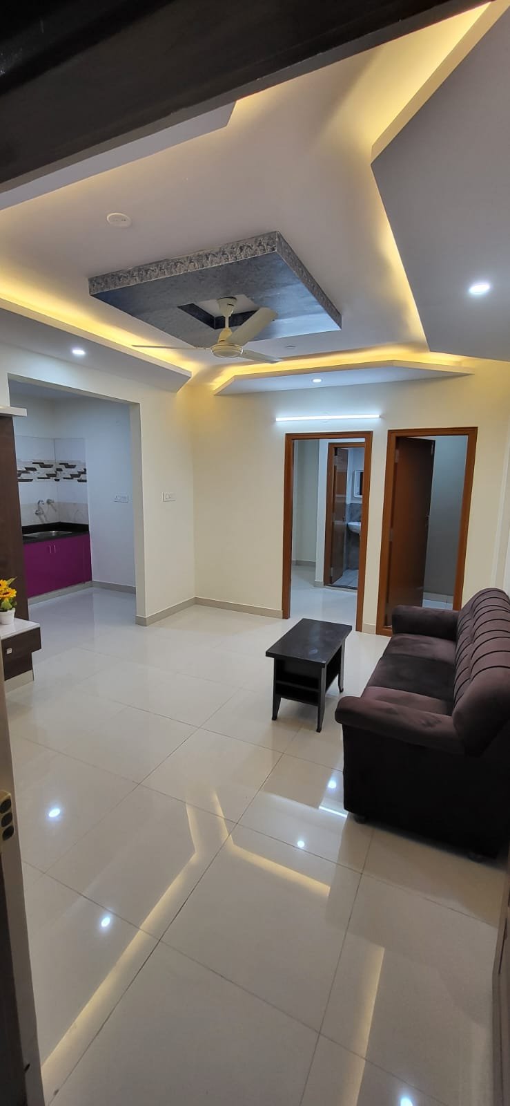 Hall with sofa and table in 1bhk fully furnished flat