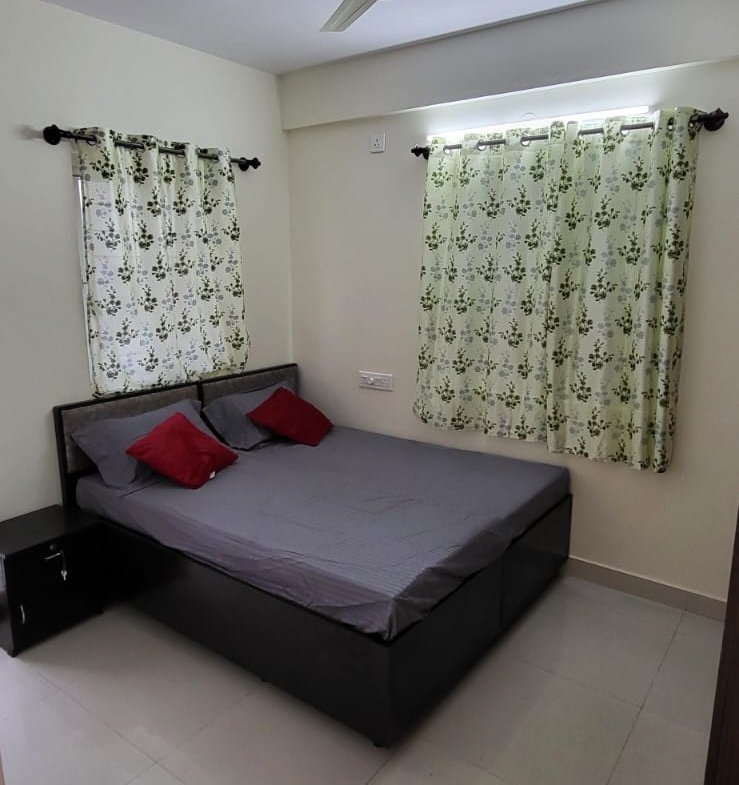 Bed and matters in 1bhk fully furnished flat