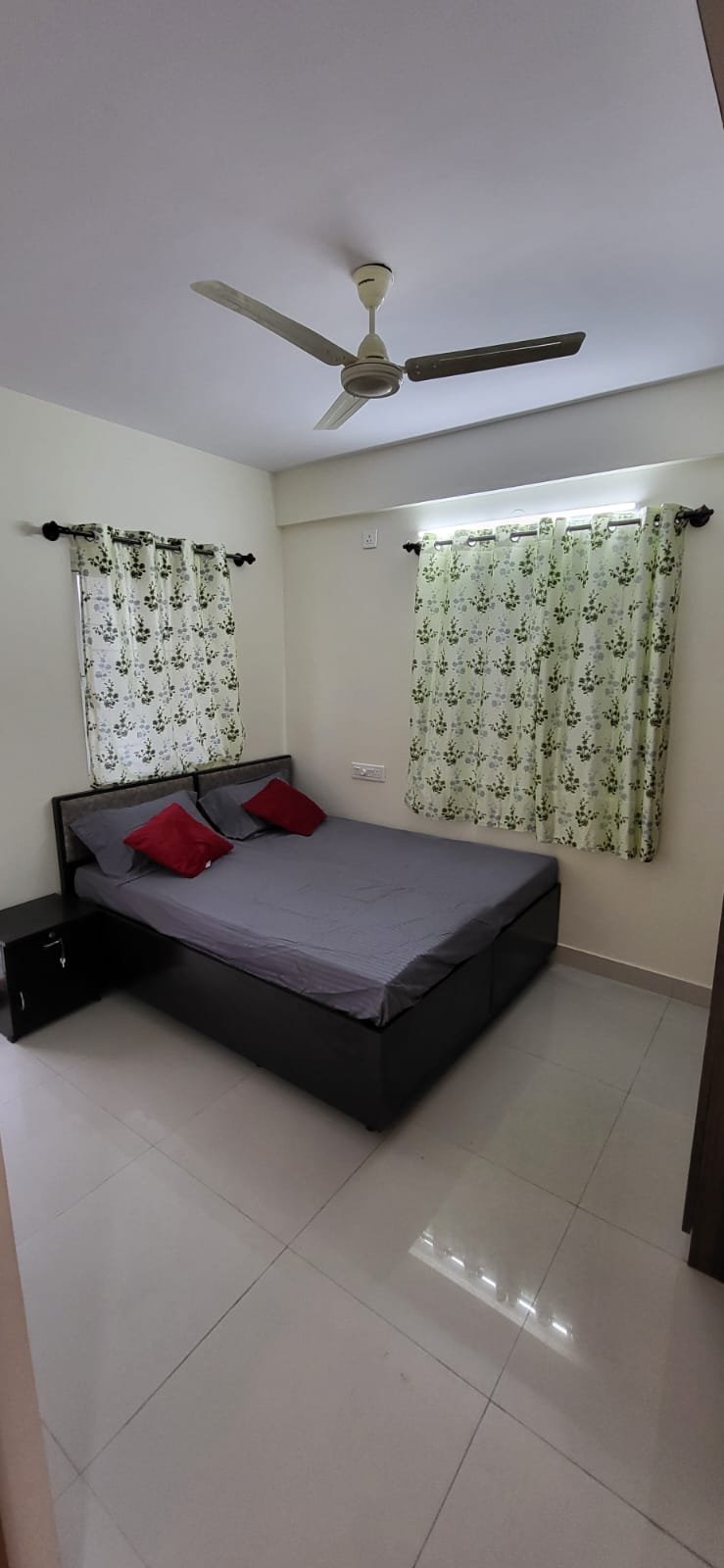 Bed and matters in 1bhk fully furnished flat