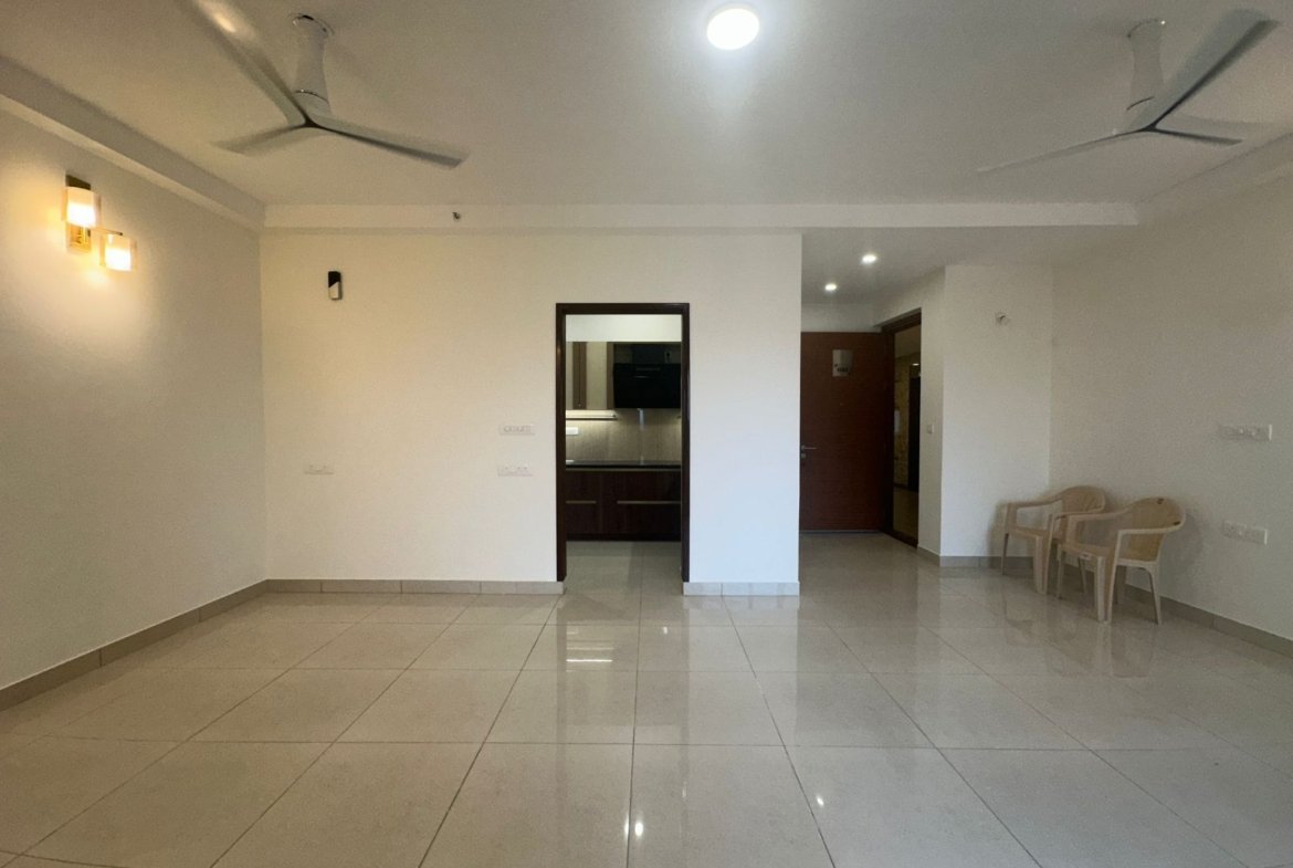 Spacious living room in 3BHK flat for rent at Prestige Elysian Bannerghatta Main Road