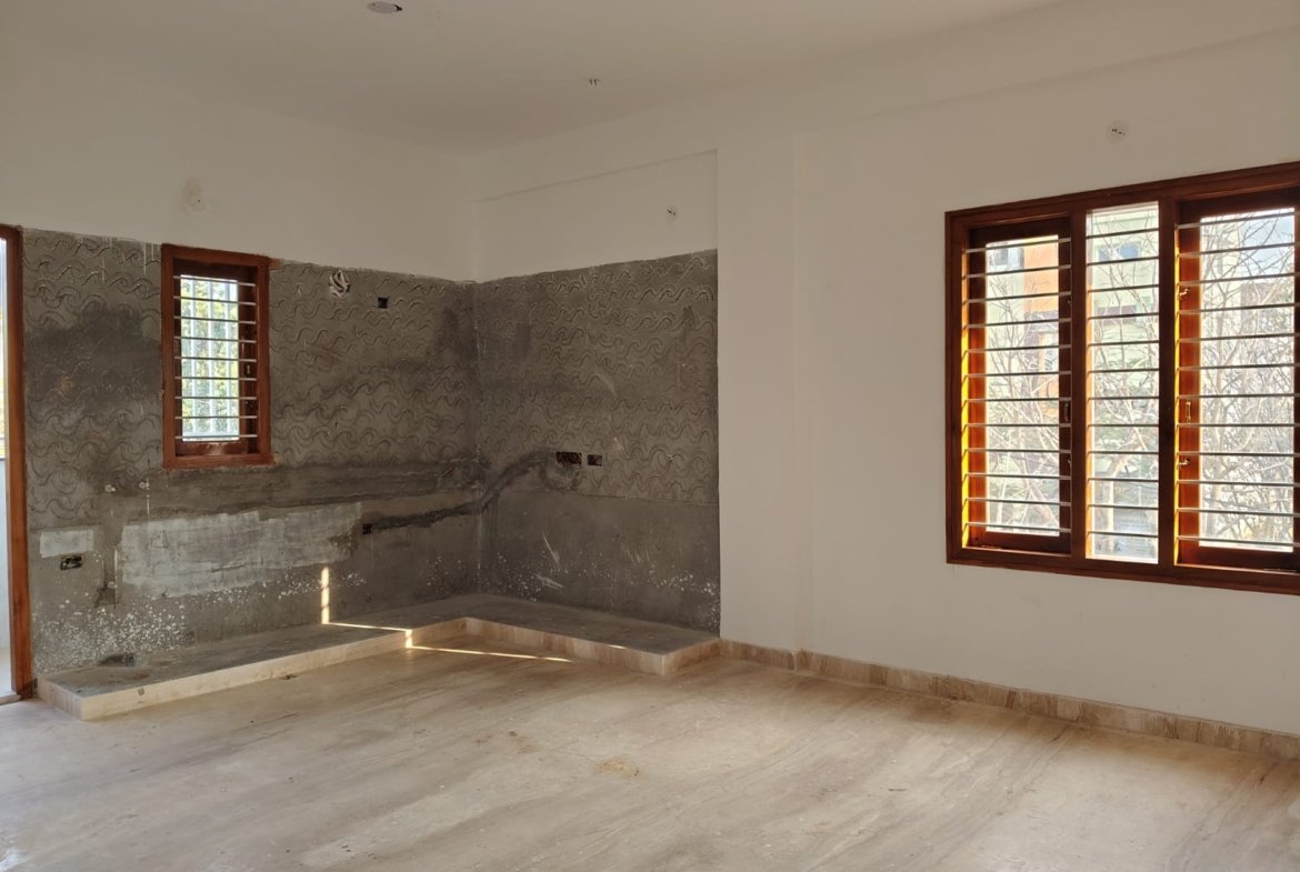 Modern unfurnished kitchen in brand new 3BHK apartment at JP Nagar 8th Phase Bangalore