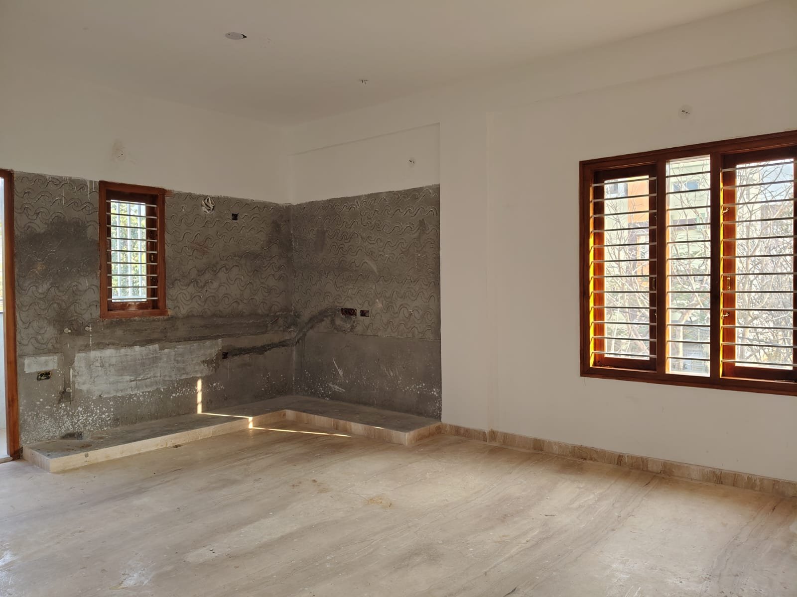 Modern unfurnished kitchen in brand new 3BHK apartment at JP Nagar 8th Phase Bangalore