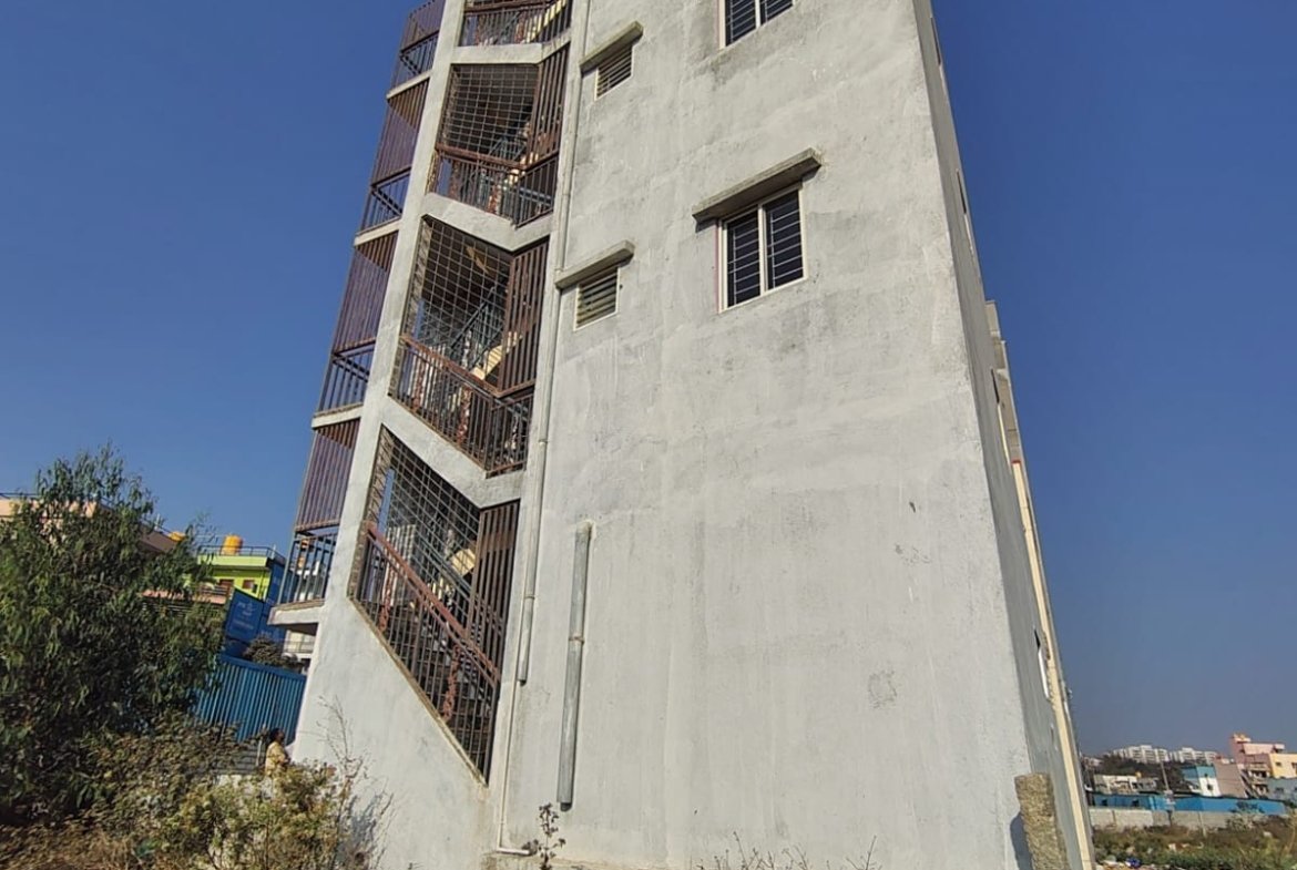 Exterior view of newly constructed G+3 rental income building on 20x30 plot in Balaji Layout near Vittasandra Main Road, Begur, Bengaluru