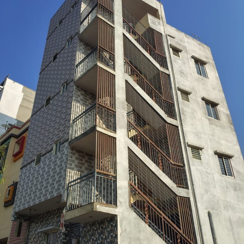 Exterior view of newly constructed G+3 rental income building on 20x30 plot in Balaji Layout near Vittasandra Main Road, Begur, Bengaluru
