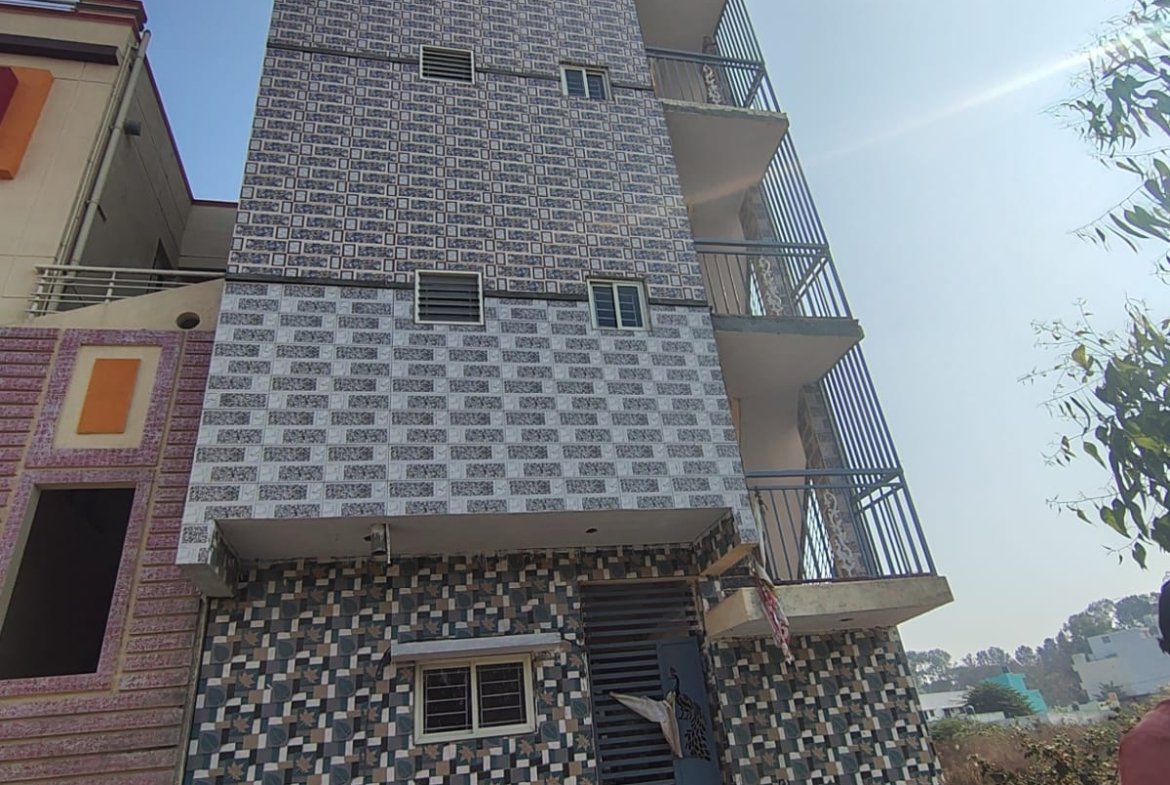 Exterior view of newly constructed G+3 rental income building on 20x30 plot in Balaji Layout near Vittasandra Main Road, Begur, Bengaluru