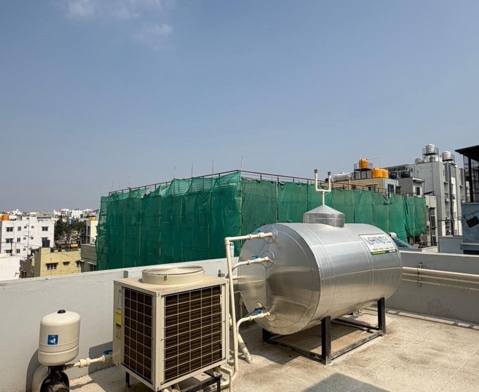 heat pump system in PG building Marathahalli Bangalore energy efficient water heating