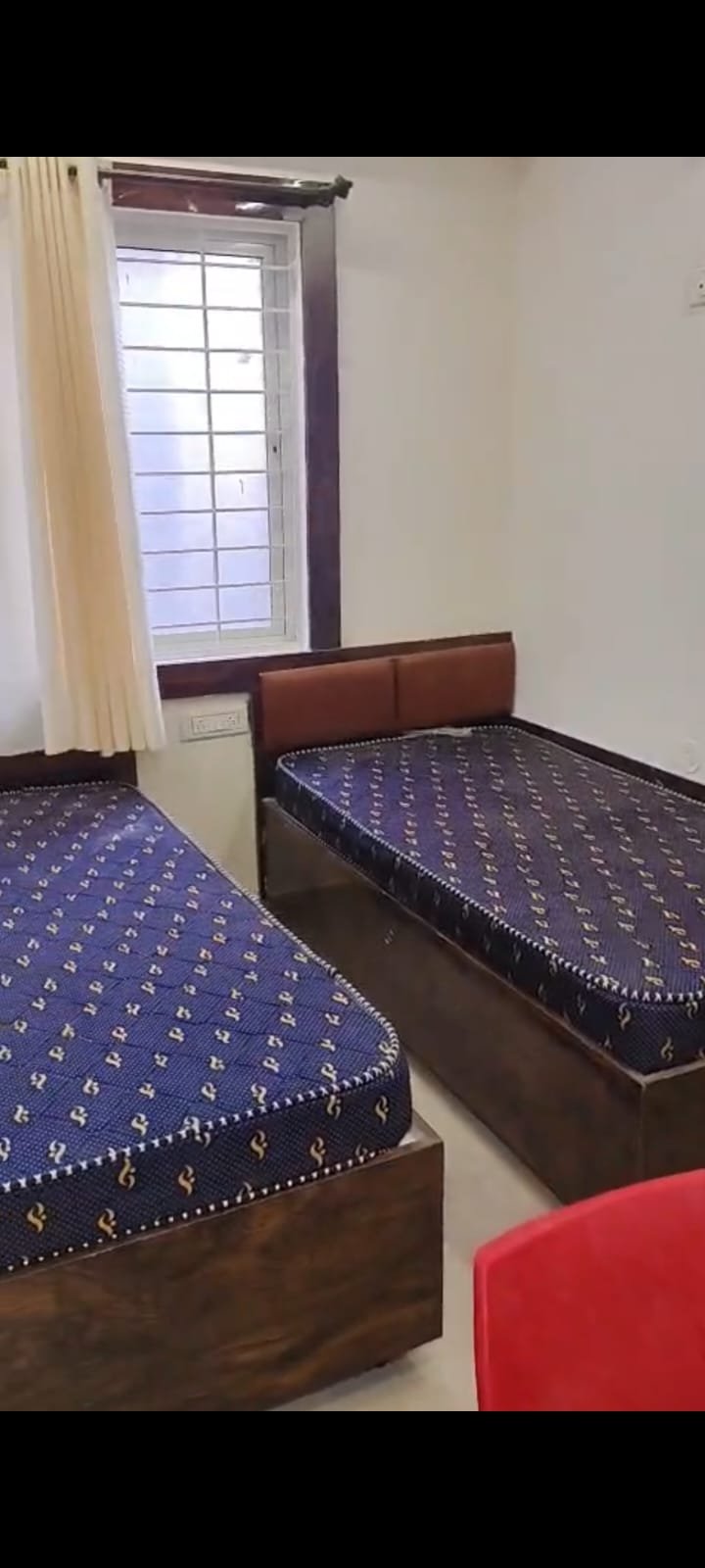 Modern furnished single room in new G+6 PG building SG Palya with bed wardrobe desk and attached bathroom