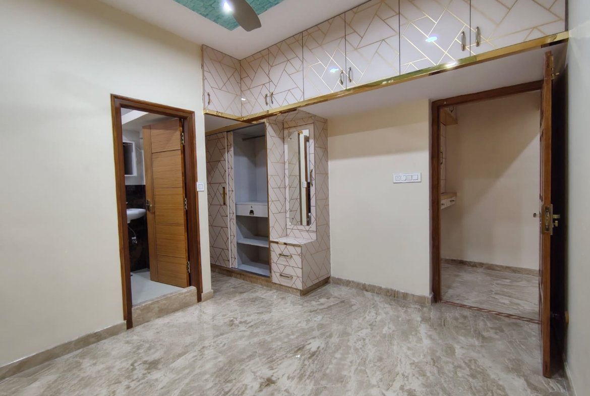 Bedroom with wardrobe in semi furnished 2BHK apartment for rent in HSR Layout Sector 1 Bangalore