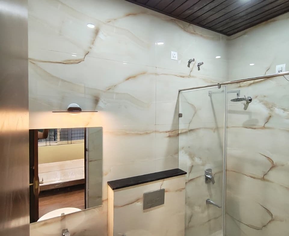 Bathroom with modern fittings in Woodsvale villa Sarjapura Bangalore