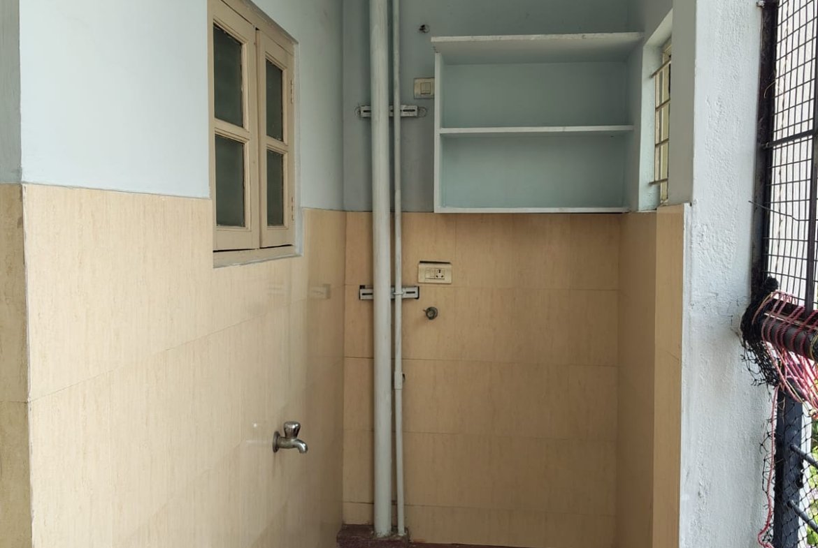 Balcony with utility area in 1BHK near Decathlon Bannerghatta with safety grills
