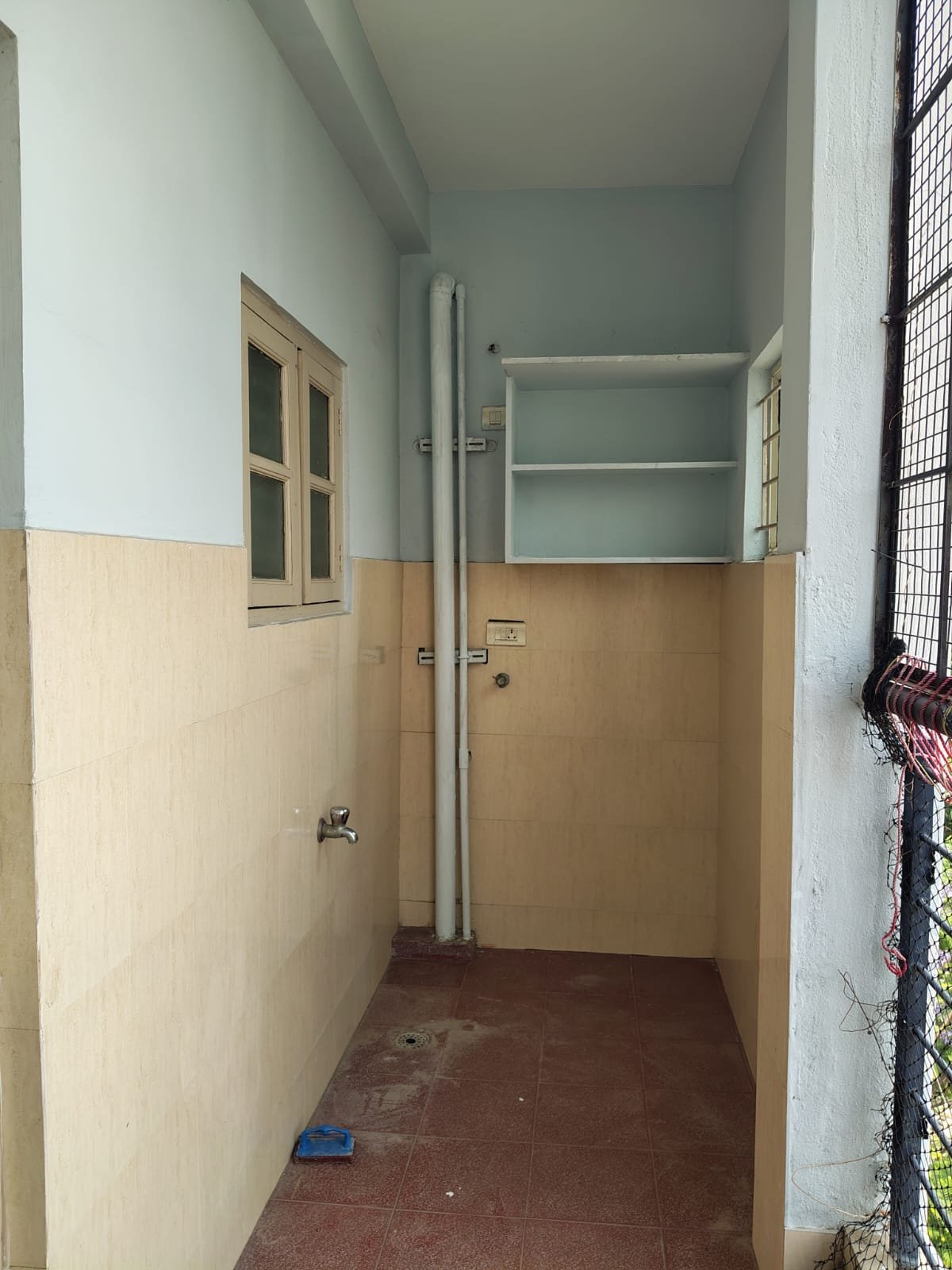 Balcony with utility area in 1BHK near Decathlon Bannerghatta with safety grills